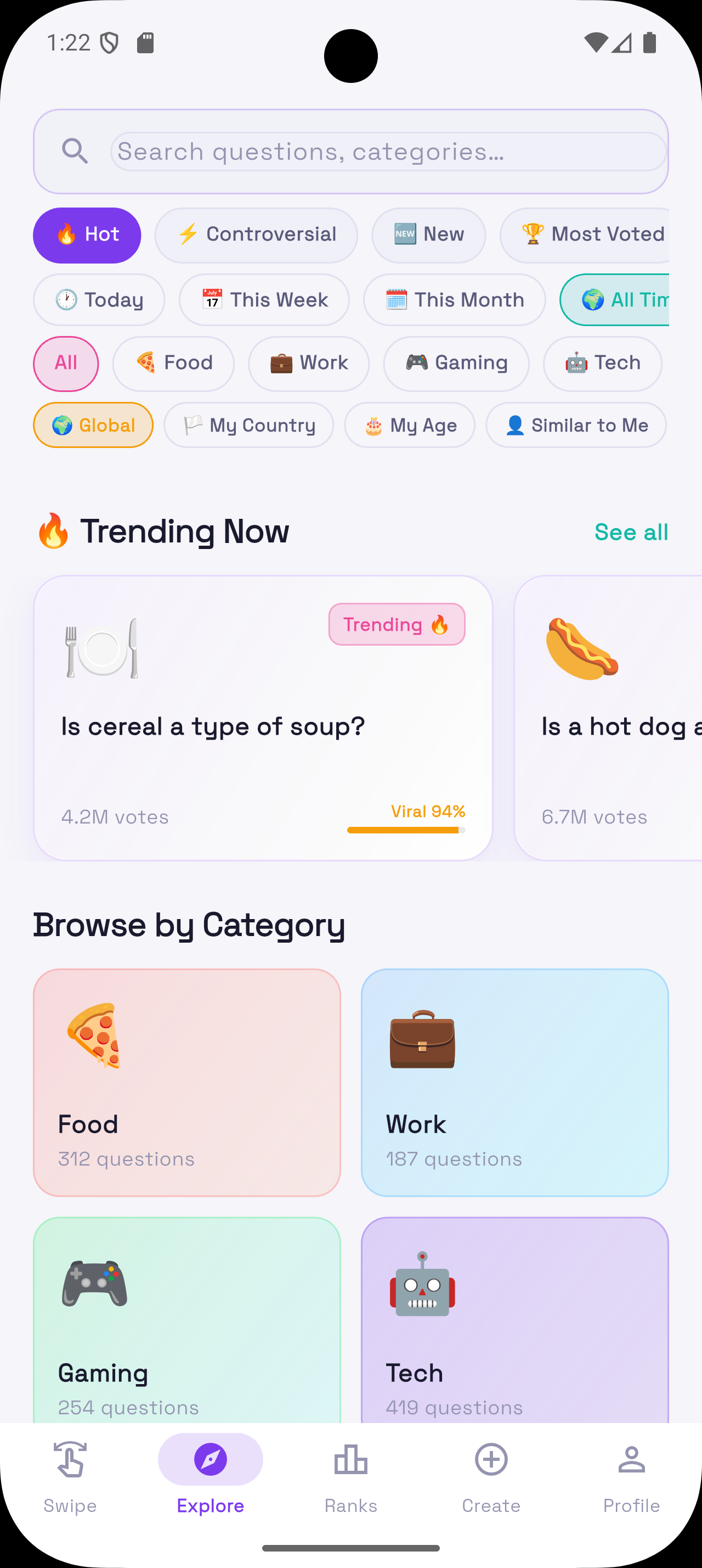 Explore screen